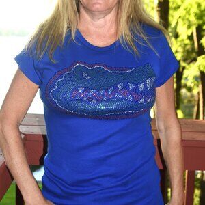 Florida Gators royal  rhinestone short sleeve round neck Shirt XS S M L XL XXL…